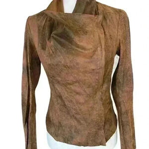 ZARA Woman’s Brown Faux Suede Leather Jacket Moto Zip Up Size Small​